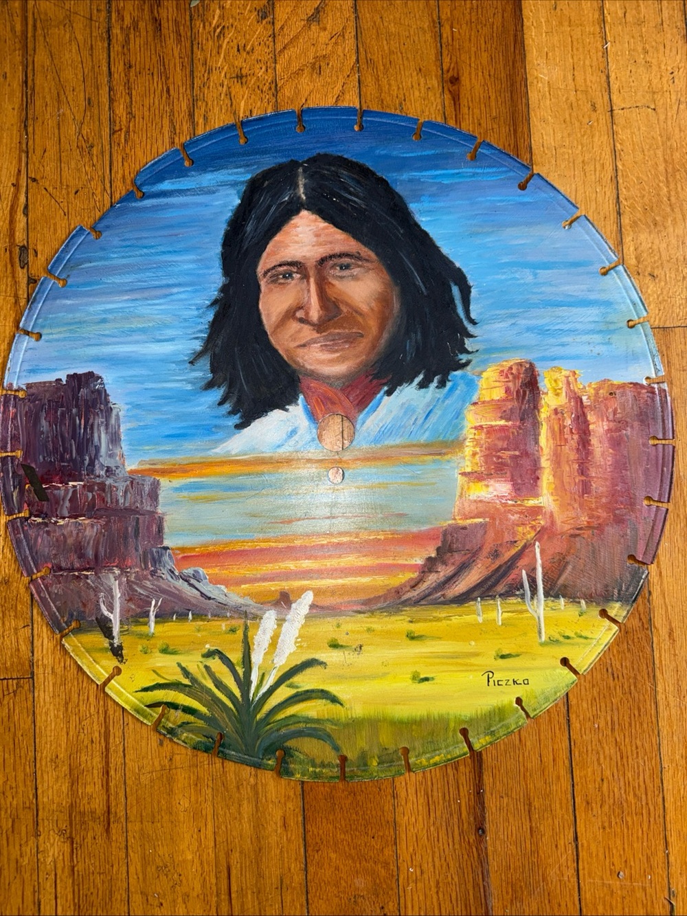 Hand-Painted Native Desert Landscape Wall Art Saw Blade heavy metal
